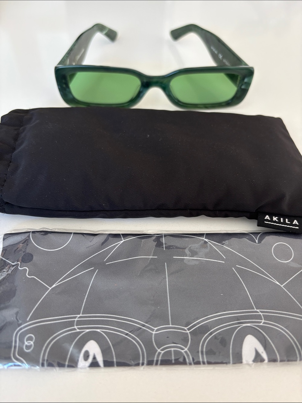 Kids Green Rectangular Sunglasses with Black Pouch